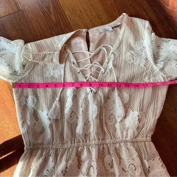 Lovers + Friends White Lace Long Sleeve Mini Dress Lace Up Key Hole Back S - Picture 10 of 14